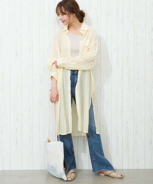 SpRay（スプレイ）の「【WEB限定】シア－サイドスリットロングシャツ（シャツ/ブラウス・レディース・ホワイト/ベージュ/グレー/イエロー・FREE）」の9枚目の写真