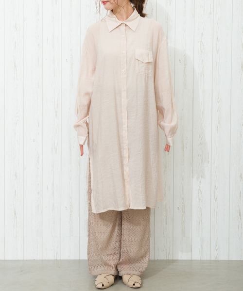 SpRay（スプレイ）の「【WEB限定】シア－サイドスリットロングシャツ（シャツ/ブラウス・レディース・ホワイト/ベージュ/グレー/イエロー・FREE）」の10枚目の写真