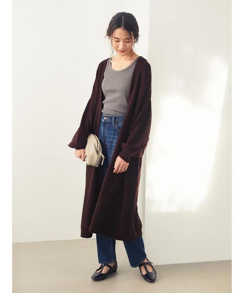 CRAFT STANDARD BOUTIQUE(クラフトスタンダードブティック)の「バルーンスリーブロングニットカーディガン〇*(カーディガン/ボレロ・レディース・グレー/ブラウン/ボルドー・FREE)」の14枚目の写真