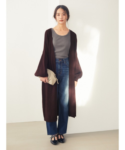 CRAFT STANDARD BOUTIQUE(クラフトスタンダードブティック)の「バルーンスリーブロングニットカーディガン〇*(カーディガン/ボレロ・レディース・グレー/ブラウン/ボルドー・FREE)」の3枚目の写真