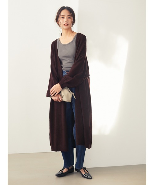 CRAFT STANDARD BOUTIQUE(クラフトスタンダードブティック)の「バルーンスリーブロングニットカーディガン〇*(カーディガン/ボレロ・レディース・グレー/ブラウン/ボルドー・FREE)」の10枚目の写真