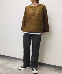 minius（ミニウス）の「ヘンリーニットプルオーバー / メッシュ編みセーター（ニット/セーター・レディース）」
