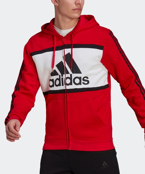 adidas  ロゴ カラーブロック パーカー adidas（アディダス）の「エッセンシャルズ カラーブロック ロゴ
