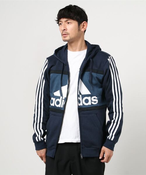 adidas  ロゴ カラーブロック パーカー adidas（アディダス）の「エッセンシャルズ カラーブロック ロゴ
