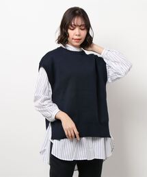 AMERICAN HOLIC | SET ニットベスト+デザインスリーブシャツ(ベスト)