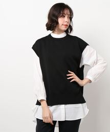 AMERICAN HOLIC | SET ニットベスト+デザインスリーブシャツ(ベスト)