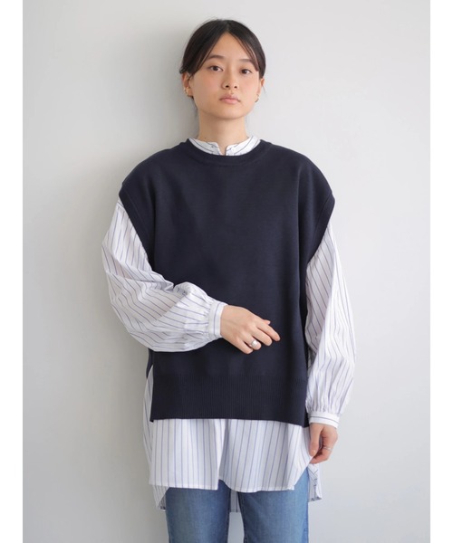 AMERICAN HOLIC（アメリカンホリック）の「SET ニットベスト+デザインスリーブシャツ　＊（ベスト・レディース・ブラック/ネイビー/アイボリー/モカ・FREE）」の15枚目の写真