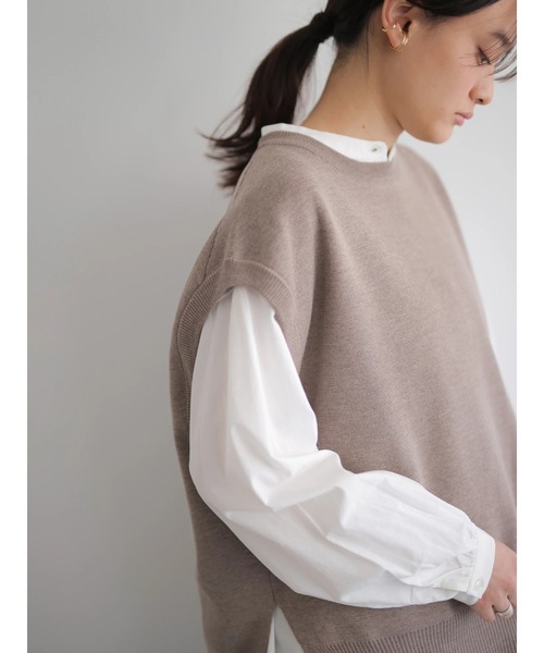 AMERICAN HOLIC（アメリカンホリック）の「SET ニットベスト+デザインスリーブシャツ　＊（ベスト・レディース・ブラック/ネイビー/アイボリー/モカ・FREE）」の8枚目の写真