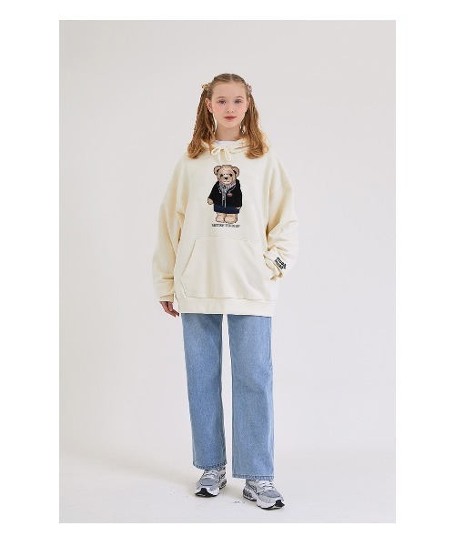 ★DXOH★BEAR EMBROIDER HOODIE [KHAKI]★正規品/韓国直送料込 A'GEM/9 × .kom『DXOH/ディソエイチ』TONE ON TONE PATCH FUR