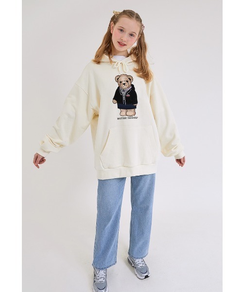muahmuah(ムーアムーア)の「『muah muah/ムーアムーア』×『teddy bear/テディベア』BIG MUAH BEAR STITCH OVERFIT HOODIE/テディベア ロゴデザイン オーバーフィットフーディー(パーカー・レディース・ライトブルー/アイボリー/レッド/グレー/ブラック・FREE)」の9枚目の写真