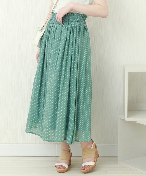 libelle more（リベル モア）の「T/Rスラブ　ウエストフリルドットスカート（スカート・レディース・ブラック/ネイビー/オフホワイト/グリーン/モカ・M）」の4枚目の写真