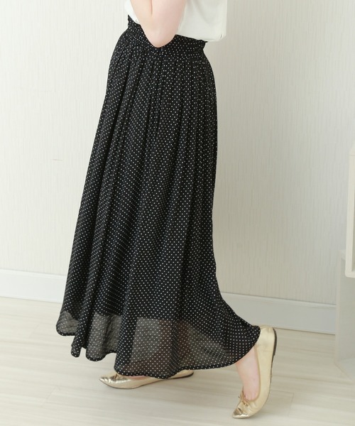 libelle more（リベル モア）の「T/Rスラブ　ウエストフリルドットスカート（スカート・レディース・ブラック/ネイビー/オフホワイト/グリーン/モカ・M）」の2枚目の写真