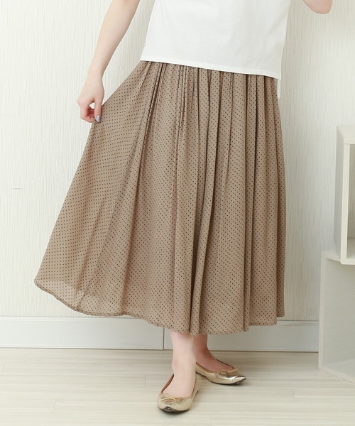 libelle more（リベル モア）の「T/Rスラブ　ウエストフリルドットスカート（スカート・レディース・ブラック/ネイビー/オフホワイト/グリーン/モカ・M）」の3枚目の写真