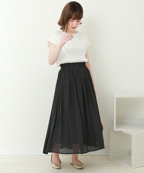 libelle more（リベル モア）の「T/Rスラブ　ウエストフリルドットスカート（スカート・レディース・ブラック/ネイビー/オフホワイト/グリーン/モカ・M）」の6枚目の写真