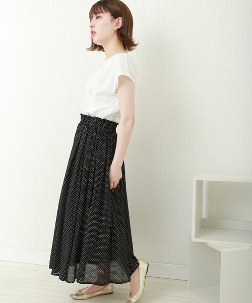 libelle more（リベル モア）の「T/Rスラブ　ウエストフリルドットスカート（スカート・レディース・ブラック/ネイビー/オフホワイト/グリーン/モカ・M）」の7枚目の写真