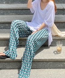 セルフカットワイドプリーツ柄パンツ