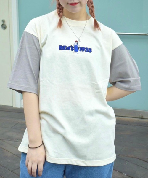 WEGO（ウィゴー）の「WEGO/別注ベンデイビスロゴ刺繍ビッグシルエットTシャツ（Tシャツ/カットソー・メンズ・サックスブルー/グリーン系その他/イエロー/ホワイト/アイボリー/スミクロ/その他1/その他2/その他3・SMALL/MEDIUM/LARGE）」の7枚目の写真