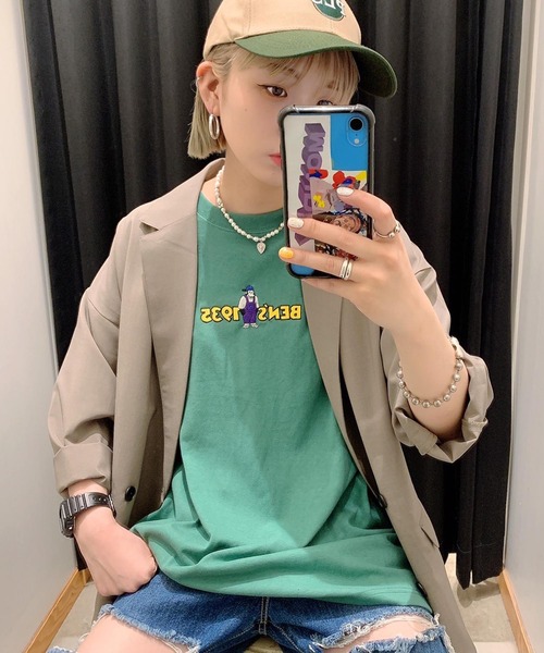 WEGO（ウィゴー）の「WEGO/別注ベンデイビスロゴ刺繍ビッグシルエットTシャツ（Tシャツ/カットソー・メンズ・サックスブルー/グリーン系その他/イエロー/ホワイト/アイボリー/スミクロ/その他1/その他2/その他3・SMALL/MEDIUM/LARGE）」の5枚目の写真