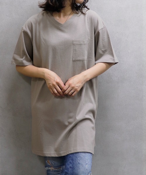 UNDERWRAPS（アンダーラップス）の「ドロップショルダーV/NチュニックT (M3)（チュニック・レディース・チャコールグレー/グリーン/ベージュ・L/M）」の3枚目の写真