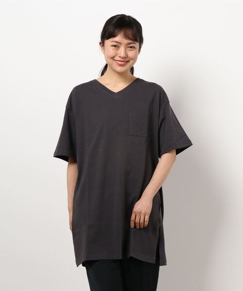 UNDERWRAPS（アンダーラップス）の「ドロップショルダーV/NチュニックT (M3)（チュニック・レディース・チャコールグレー/グリーン/ベージュ・L/M）」の8枚目の写真
