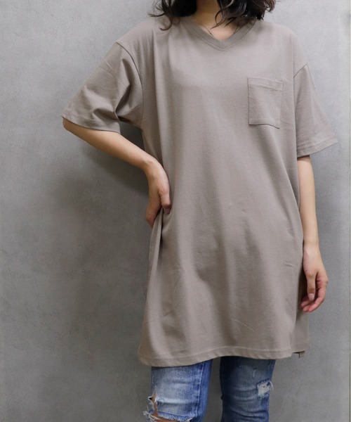 UNDERWRAPS（アンダーラップス）の「ドロップショルダーV/NチュニックT (M3)（チュニック・レディース・チャコールグレー/グリーン/ベージュ・L/M）」の10枚目の写真