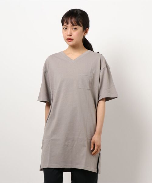 UNDERWRAPS（アンダーラップス）の「ドロップショルダーV/NチュニックT (M3)（チュニック・レディース・チャコールグレー/グリーン/ベージュ・L/M）」の7枚目の写真