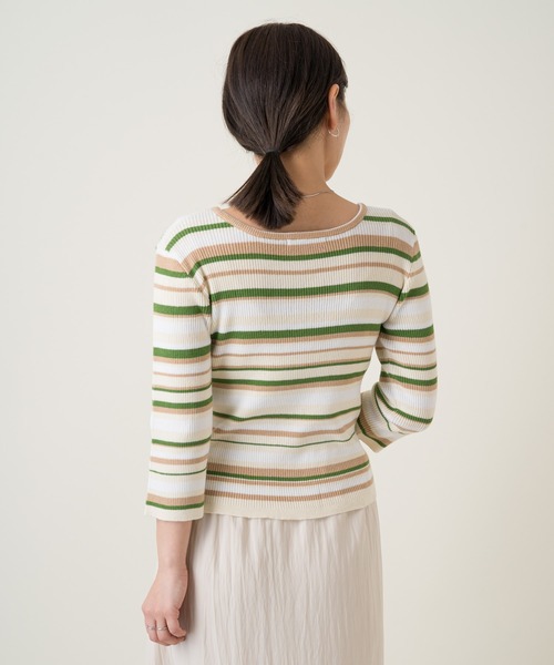 Kastane(カスタネ)の「マルチボーダー7分袖チビニット(ニット/セーター・レディース・サックスブルー/イエロー/アイボリー・FREE)」の13枚目の写真