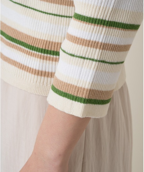 Kastane(カスタネ)の「マルチボーダー7分袖チビニット(ニット/セーター・レディース・サックスブルー/イエロー/アイボリー・FREE)」の15枚目の写真