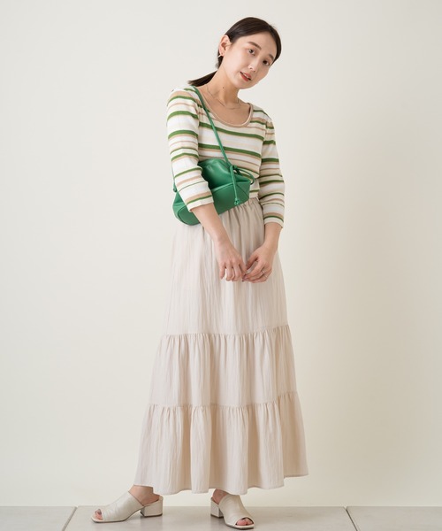 Kastane(カスタネ)の「マルチボーダー7分袖チビニット(ニット/セーター・レディース・サックスブルー/イエロー/アイボリー・FREE)」の8枚目の写真