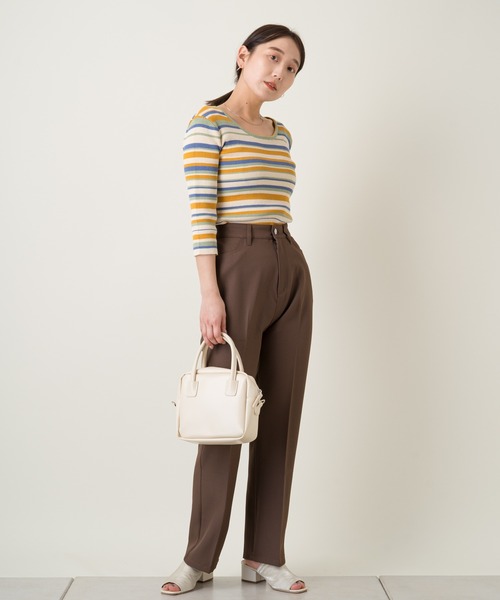 Kastane(カスタネ)の「マルチボーダー7分袖チビニット(ニット/セーター・レディース・サックスブルー/イエロー/アイボリー・FREE)」の7枚目の写真