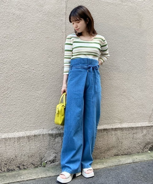 Kastane(カスタネ)の「マルチボーダー7分袖チビニット(ニット/セーター・レディース・サックスブルー/イエロー/アイボリー・FREE)」の20枚目の写真