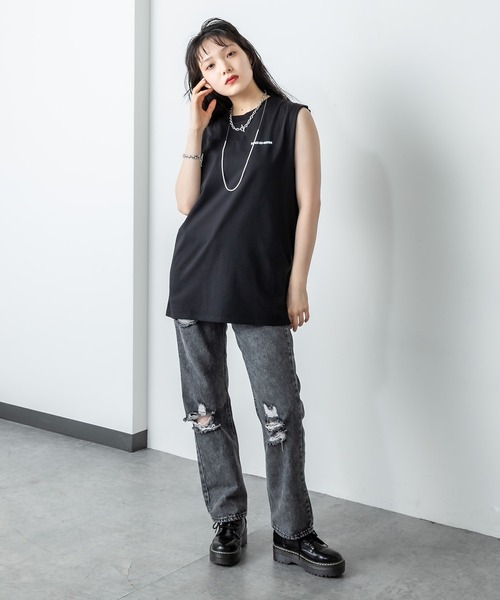 RASVOA（ラスボア）の「バックロゴダブルタンクトップ（タンクトップ・レディース・ブラック/オフホワイト・FREE）」の5枚目の写真