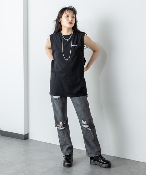 RASVOA（ラスボア）の「バックロゴダブルタンクトップ（タンクトップ・レディース・ブラック/オフホワイト・FREE）」の6枚目の写真