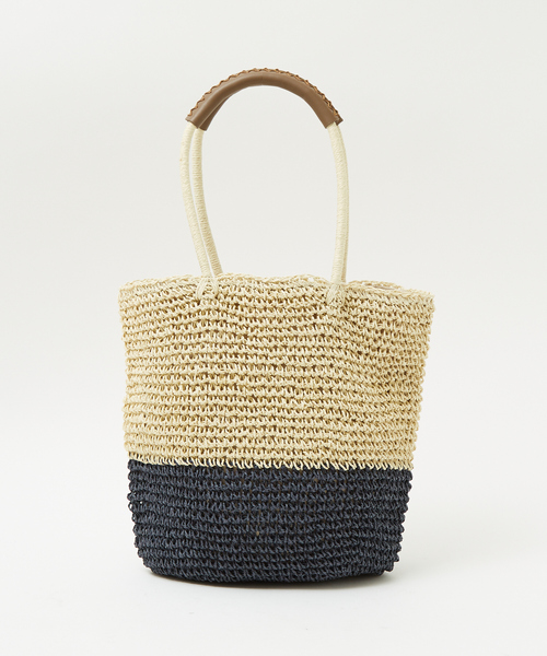 LOWELL things(ロウェル シングス)の「【販売店舗限定】バイカラートートバッグ(かごバッグ・レディース・ピンク/ネイビー/グリーン/ダークブラウン・フリー)」の3枚目の写真