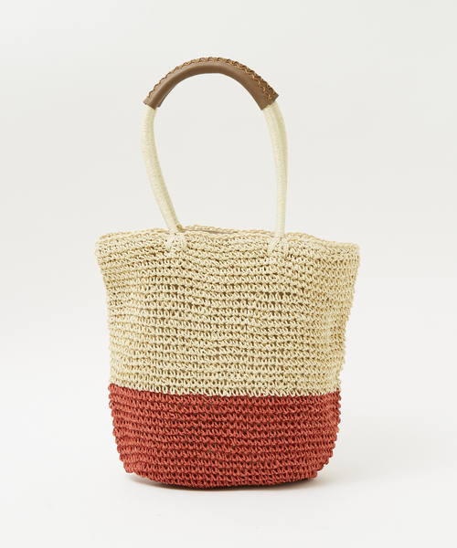 LOWELL things(ロウェル シングス)の「【販売店舗限定】バイカラートートバッグ(かごバッグ・レディース・ピンク/ネイビー/グリーン/ダークブラウン・フリー)」の4枚目の写真