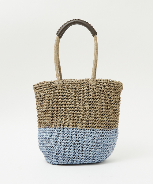 LOWELL things(ロウェル シングス)の「【販売店舗限定】バイカラートートバッグ(かごバッグ・レディース・ピンク/ネイビー/グリーン/ダークブラウン・フリー)」の7枚目の写真