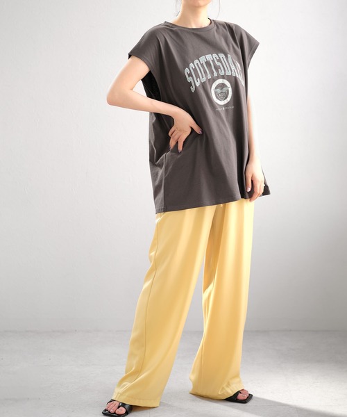 ＡＮＤＪ（アンドジェイ）の「カレッジプリントフレンチスリーブTシャツ（Tシャツ/カットソー・レディース・チャコール/ベージュ系その他・M）」の3枚目の写真