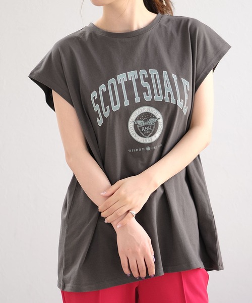 ＡＮＤＪ（アンドジェイ）の「カレッジプリントフレンチスリーブTシャツ（Tシャツ/カットソー・レディース・チャコール/ベージュ系その他・M）」の7枚目の写真