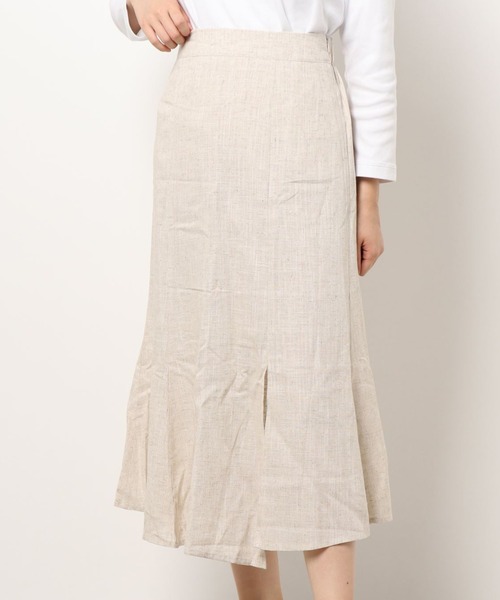 Kari & lili（カウリアンドリィリィ）の「linen slit flare skirt（スカート・レディース・ベージュ/ブラウン・FREE）」の3枚目の写真