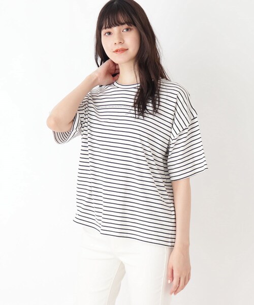 Cutie Blonde（キューティーブロンド）の「◆【S-L】ボーダーデザインスリーブTシャツ（Tシャツ/カットソー・レディース・ホワイト系5/グレー系2/ネイビー系2・01/02/03）」の2枚目の写真