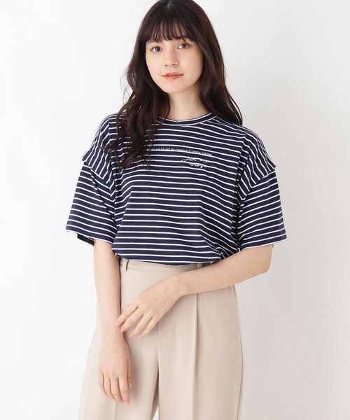 Cutie Blonde（キューティーブロンド）の「◆【S-L】ボーダーデザインスリーブTシャツ（Tシャツ/カットソー・レディース・ホワイト系5/グレー系2/ネイビー系2・01/02/03）」の3枚目の写真