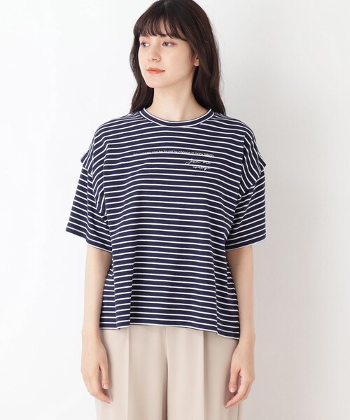 Cutie Blonde（キューティーブロンド）の「◆【S-L】ボーダーデザインスリーブTシャツ（Tシャツ/カットソー・レディース・ホワイト系5/グレー系2/ネイビー系2・01/02/03）」の10枚目の写真