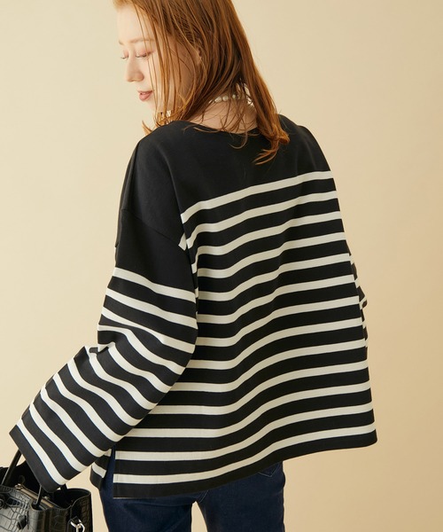 MADEMOISELLE ROPE'(マドモアゼル ロペ)の「オーバーサイズボーダーロングスリーブカットソー(Tシャツ/カットソー・レディース・ブラック/ホワイト・38)」の2枚目の写真