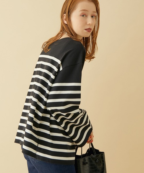 MADEMOISELLE ROPE'(マドモアゼル ロペ)の「オーバーサイズボーダーロングスリーブカットソー(Tシャツ/カットソー・レディース・ブラック/ホワイト・38)」の10枚目の写真