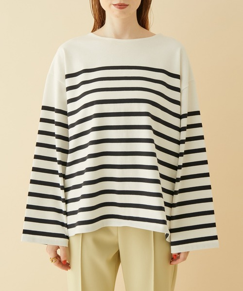 MADEMOISELLE ROPE'(マドモアゼル ロペ)の「オーバーサイズボーダーロングスリーブカットソー(Tシャツ/カットソー・レディース・ブラック/ホワイト・38)」の21枚目の写真