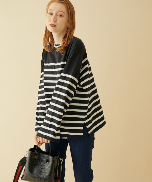 MADEMOISELLE ROPE'(マドモアゼル ロペ)の「オーバーサイズボーダーロングスリーブカットソー(Tシャツ/カットソー・レディース・ブラック/ホワイト・38)」の22枚目の写真