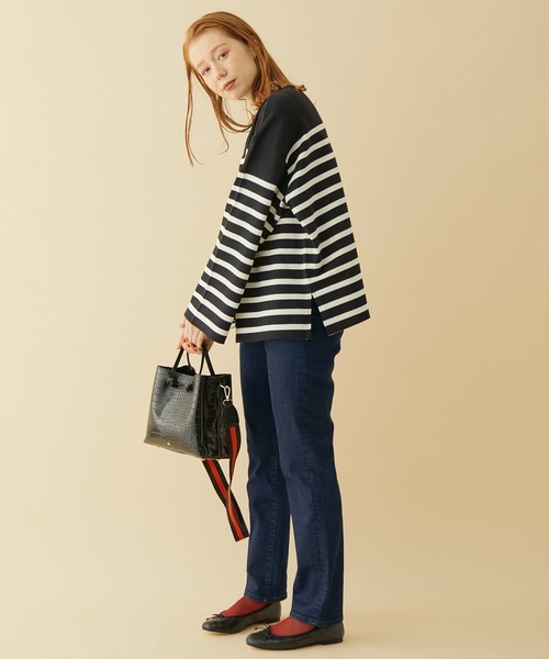 MADEMOISELLE ROPE'(マドモアゼル ロペ)の「オーバーサイズボーダーロングスリーブカットソー(Tシャツ/カットソー・レディース・ブラック/ホワイト・38)」の16枚目の写真
