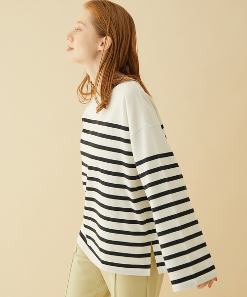 MADEMOISELLE ROPE'(マドモアゼル ロペ)の「オーバーサイズボーダーロングスリーブカットソー(Tシャツ/カットソー・レディース・ブラック/ホワイト・38)」の12枚目の写真