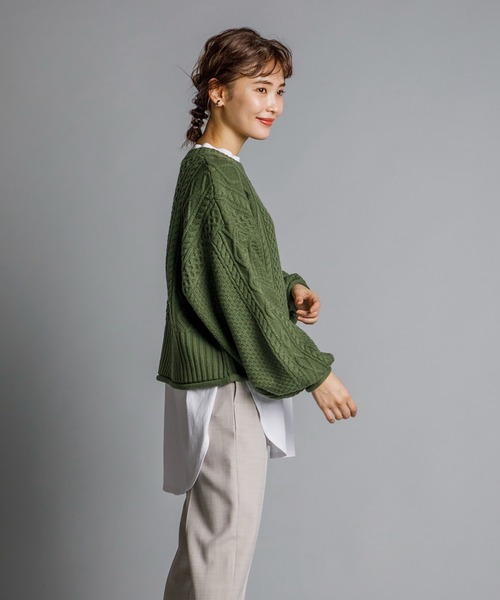 CIENA（シエナ）の「ボリュームスリーブケーブルニット（ニット/セーター・レディース・オフホワイト/チャコール/ベージュ/グリーン・FREE）」の15枚目の写真