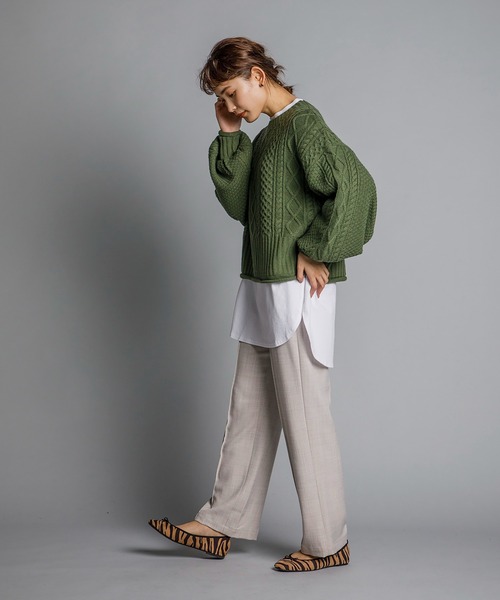 CIENA（シエナ）の「ボリュームスリーブケーブルニット（ニット/セーター・レディース・オフホワイト/チャコール/ベージュ/グリーン・FREE）」の16枚目の写真
